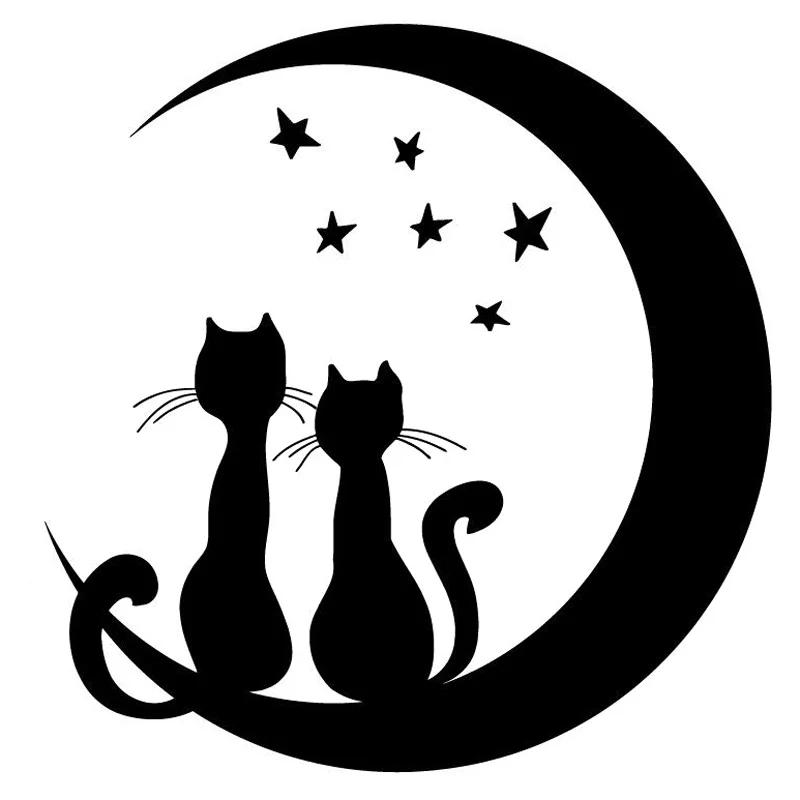 

JuYouHui Exterior Accessories Decal Moon Stars Cat Fashion Car Styling Vinyl Car Sticker Black/white Creativity Decals