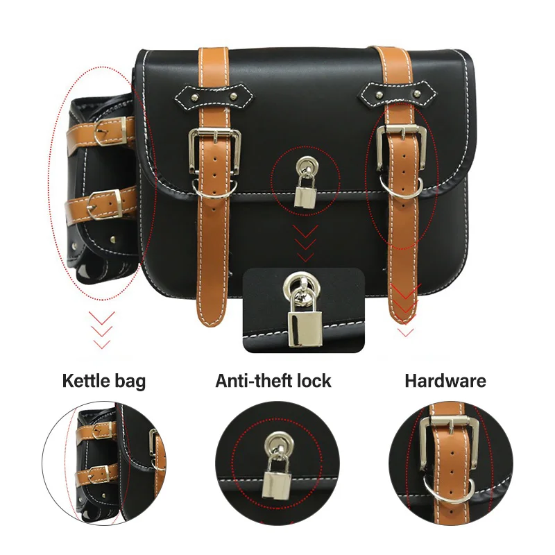 Motorcycle Saddle Bags, 2 Pack Universal PU Leather Saddlebags for Honda Shadow Suzuki Boulevard Sportster