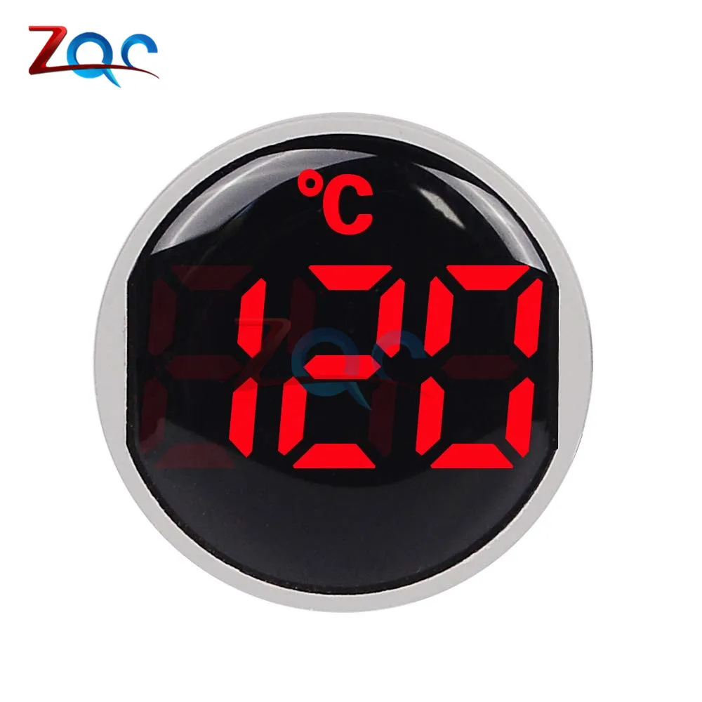 22mm Round Small Mini LED Light Display Thermometer Digital Temperature Meter Indicator AC 50 -380V 220V -20-120℃ with 1m Sensor