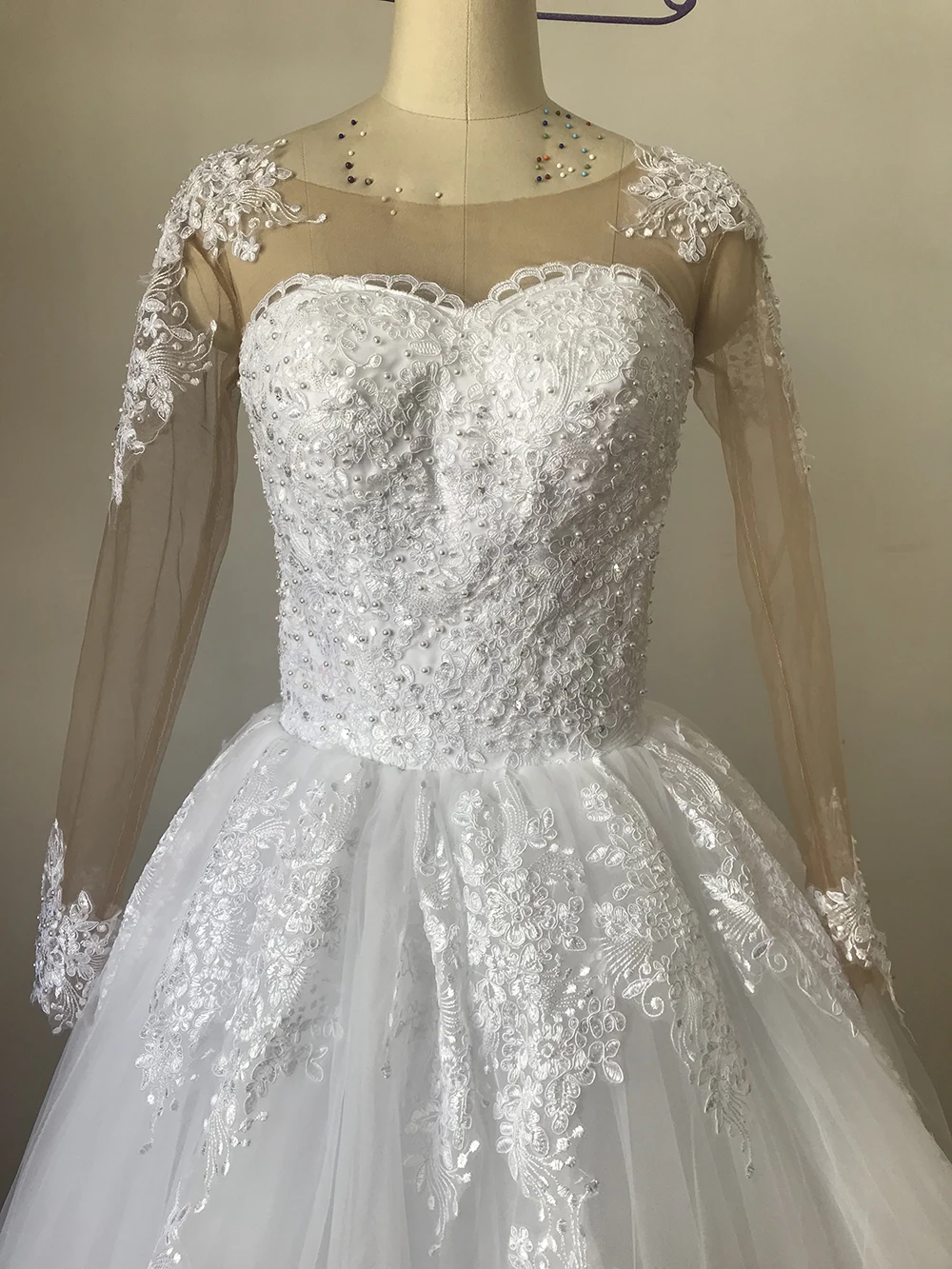 Vestido De novia De manga larga con encaje, traje De boda hecho a medida, talla grande, FSM-538F, 2023