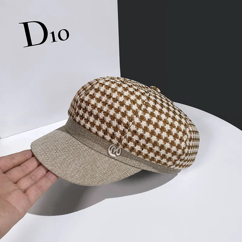 New Trend Autumn Plaid Women\'s Octagonal Beret Caps Fashion Female Adjustable Painter Artist Outdoor Casual Newsboy Sunhat