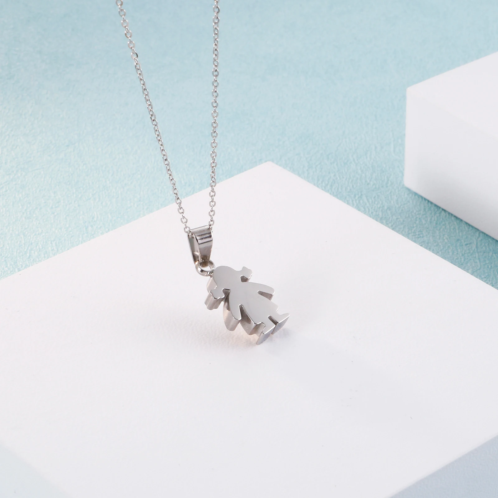 Stainless Steel Boy Girl Kids Pendant Necklace Women Child Birthday Silver Gold Color Choker Necklace Family Jewelry