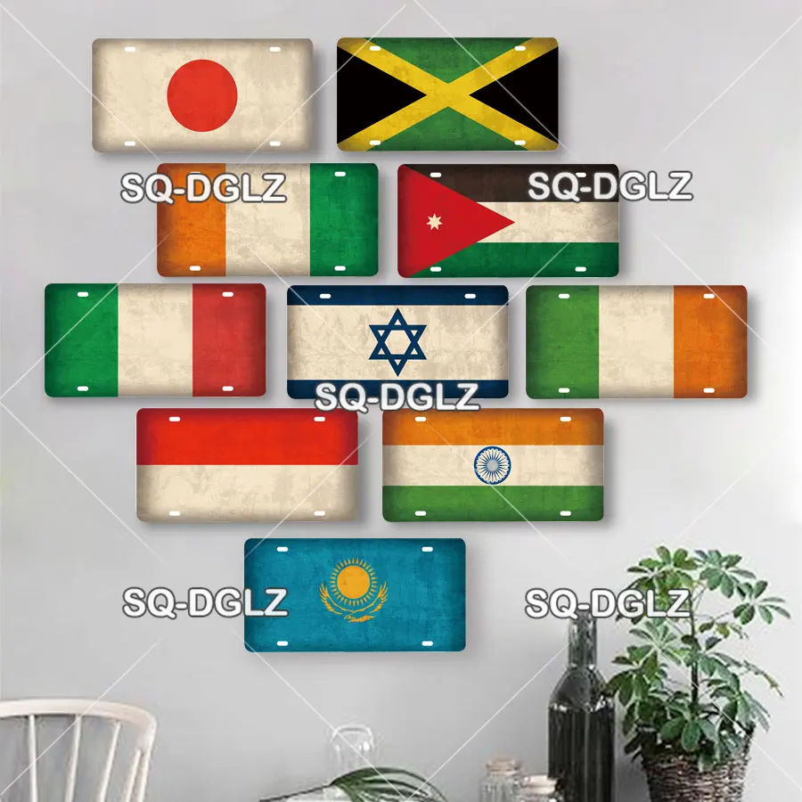 [SQ-DGLZ]I-M Country Flag License Plate Metal Sign Vintage Plaque Tin Sign Wall Decor For Bar Ireland/Japan/Israel/Italy/JAMAICA