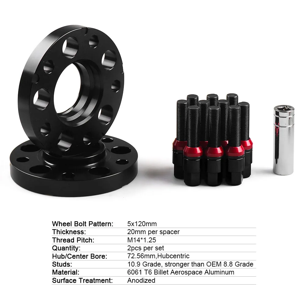 20mm 72.56mm 5x120mm Hubcentric Wheel Spacers M14x1.25 Tapered Bolts For BMW F Series F10 F12 F13 F01 F02 F30 TT102032