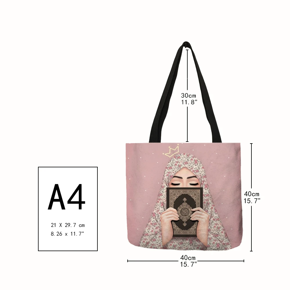 B13074 Eco Linen Shopping Totes Bag Muslim Islamic Gril Eyes Print Casual Women Handbag Ladies Folding Shoulderg Bag 2020