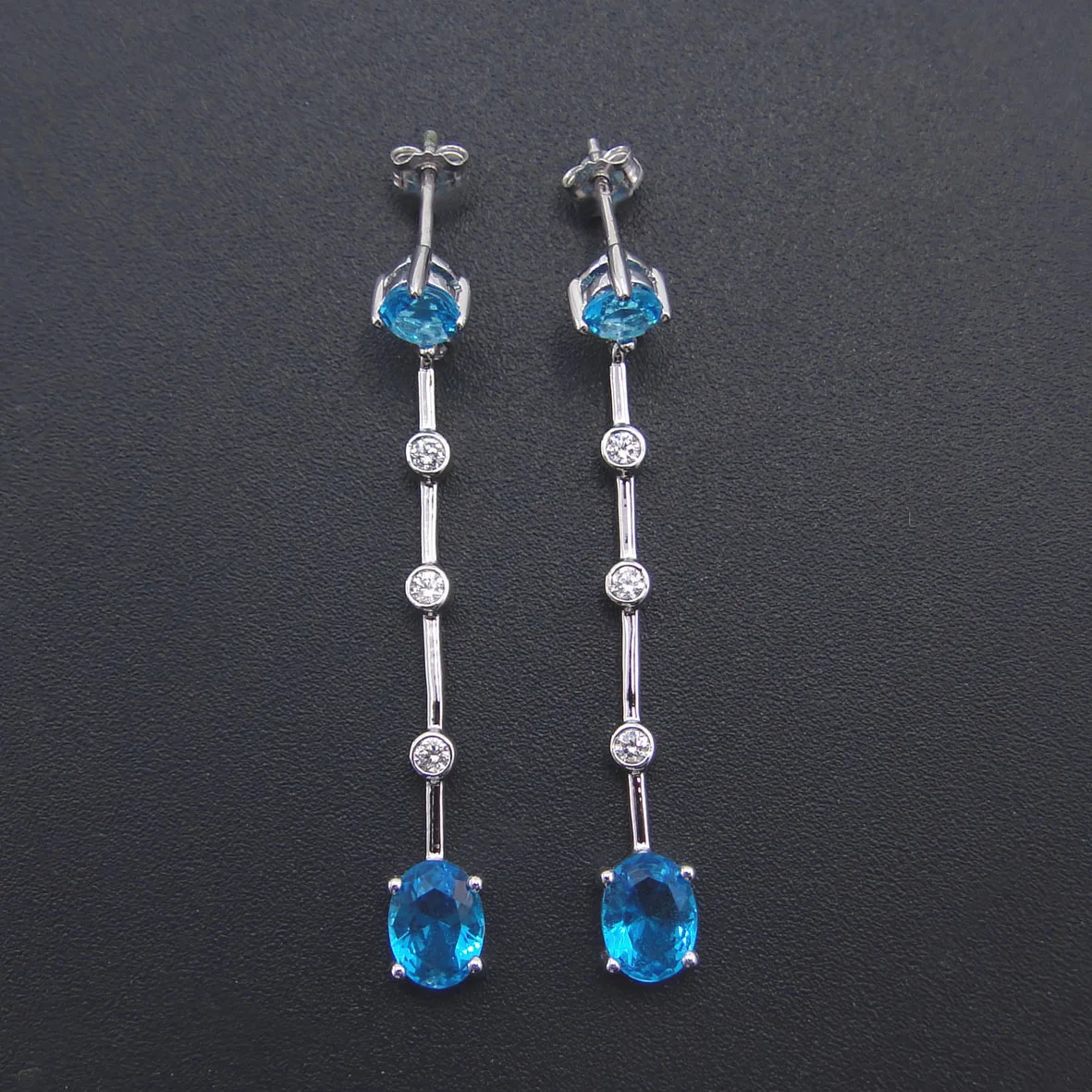 Matched Blue Zircon Gold Princess Dangle Earrings at 1stdibs