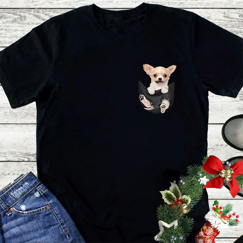 Pet Dog T-Shirt Fashion Brand Summer Pocket Border Collie Printed T-shirt Men\'s for Women Shirts Hip Hop Tops Funny Cotton Tees