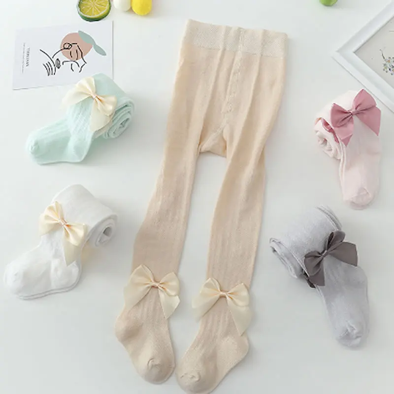 Newborn Baby Leggings Summer Breathable Mesh Leggings Baby Bow Cotton Pantyhose Baby Mosquito-Proof princess Pants Fashion