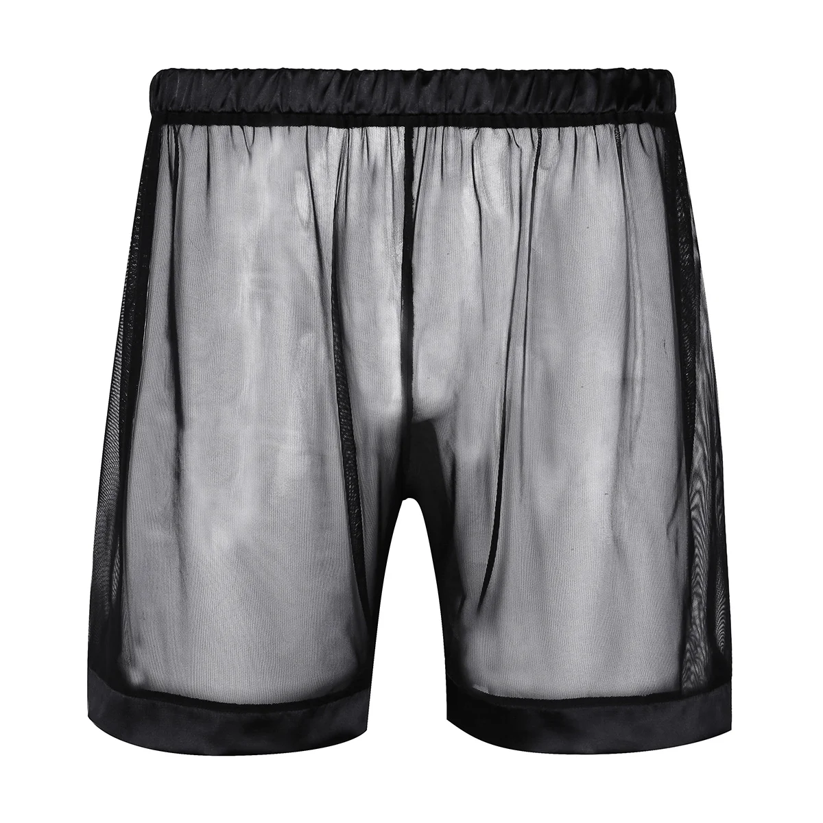 Calça masculina transparente shorts, malha transparente, shorts boxer soltos, roupa de banho, troncos arrastão, pijamas, moda praia