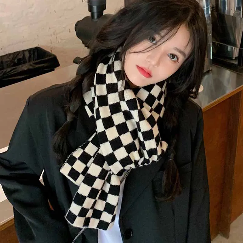 Plaid Scarves Women Winter Korean Style Fashion Checkered Popular Warm All-match Retro Leisure Feminino Students Unisex Couple