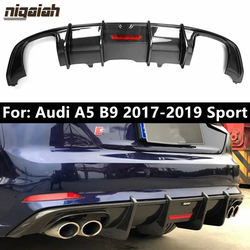 Carbon Fiber Rear Diffuser Lip for Audi A5 B9 S5 2 Door 4 Door Sedan 2017 2018 2019 S Line Sport Bumper Lip Cover with LED Light