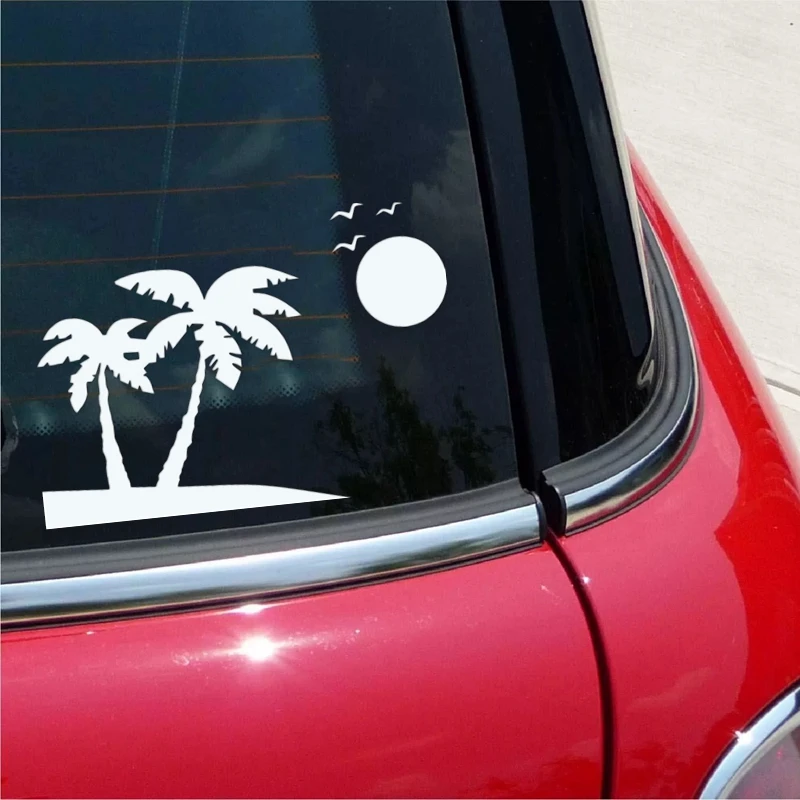 40703# Die-Cut Vinyl Decal Palm Trees Beach Scene Car Sticker Waterproof Auto Decors on Car Body Bumper Rear Window