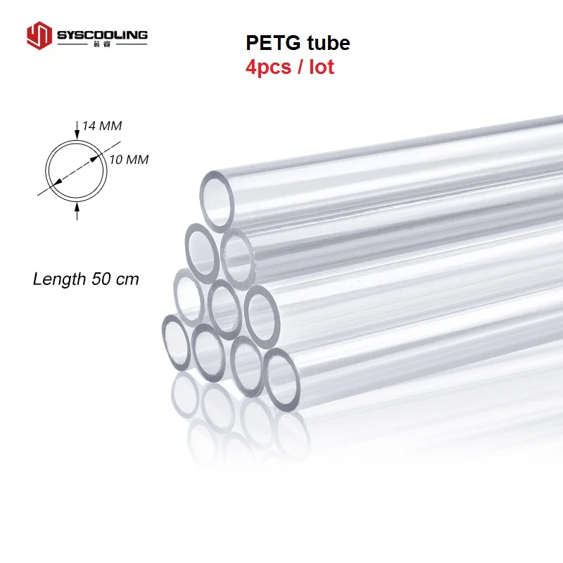 4 pcs/lot PETG Water Cooling Rigid Hard Tube ID10mm OD14mm PETG tube 50cm length clear color for PC water cooling