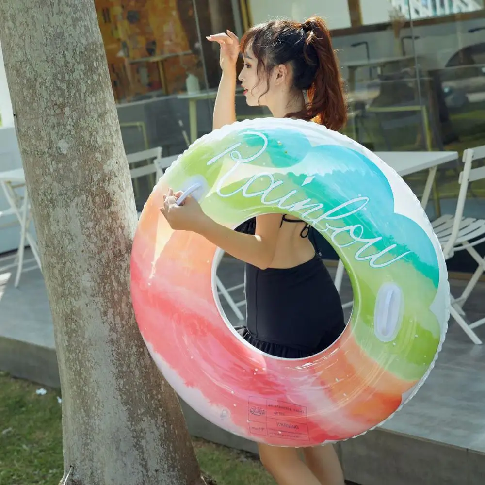 Rooxin Regenbogen Schwimmen Kreis Aufblasbare PVC Gummi Ring für Schwimmbad Kinder Erwachsene Pool Float Sitz Sommer Strand Party Spielzeug