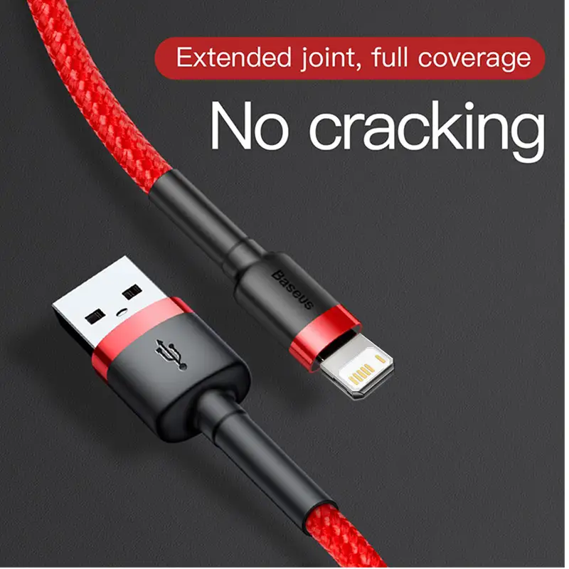كابل USB من Baseus لهواتف آيفون 14 و13 و12 و11 برو ماكس وXs وX و8 بلس - كابل شحن سريع 2.4A - كابل شاحن آيفون - خط بيانات USB - 3