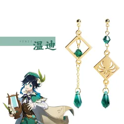 Genshin Impact Venti Earrings Wind Element Green Crystal Stone Pendant Drop Earrings for Women Girls Jewelry Gift