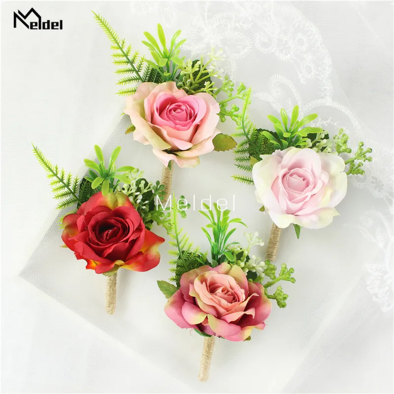 Artificial Rose Flower Groom Boutonniere Man Corsage Buttonholes Bridasmaids Wristband Wedding Flowers Man Suit Party Decoration