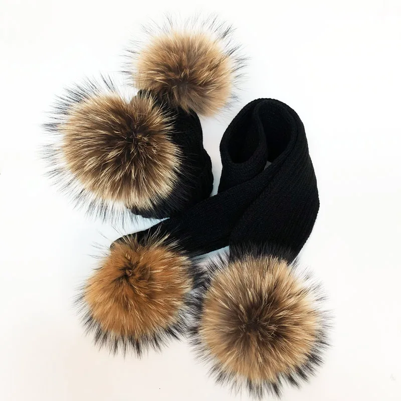 2020 Parent-Child Caps Cute Baby Pompom Winter Hat Scarf Sets Real Natural Fur Ball Caps Mother Kids Warm Knitted Hats Beanies