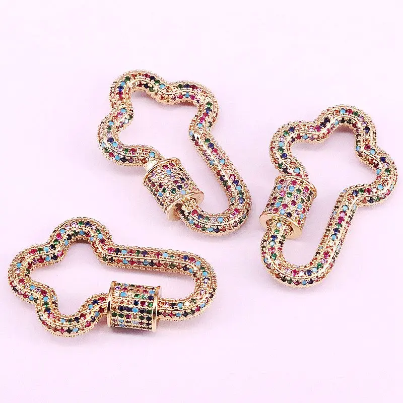 

New 3Pcs, Rainbow Cubic Zirconia Cross Shaped Clasp Lock Carabiner Pave Lock Jewelry Findings