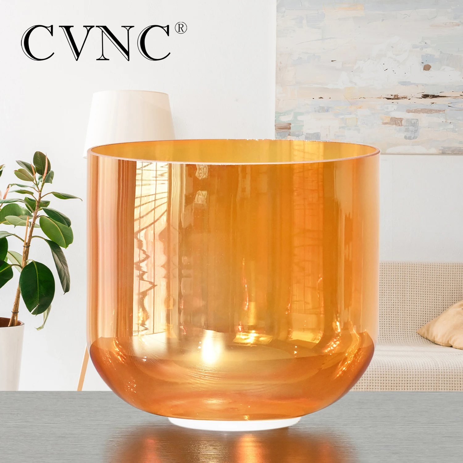 CVNC 7 Inch 440/432hz Alchemy Clear Quartz Crystal Singing Bowl Orange with Cosmic Light for Sound therapy with Free Mallet