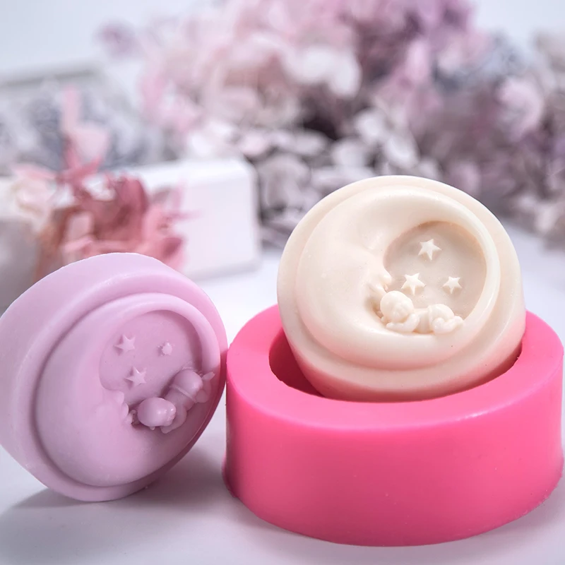 Round Moon Cute Baby Handmade Soap Silicone Mold DIY Soap Candles Making Supplies Fondant Baking Cake Chocolate Decorating Tools