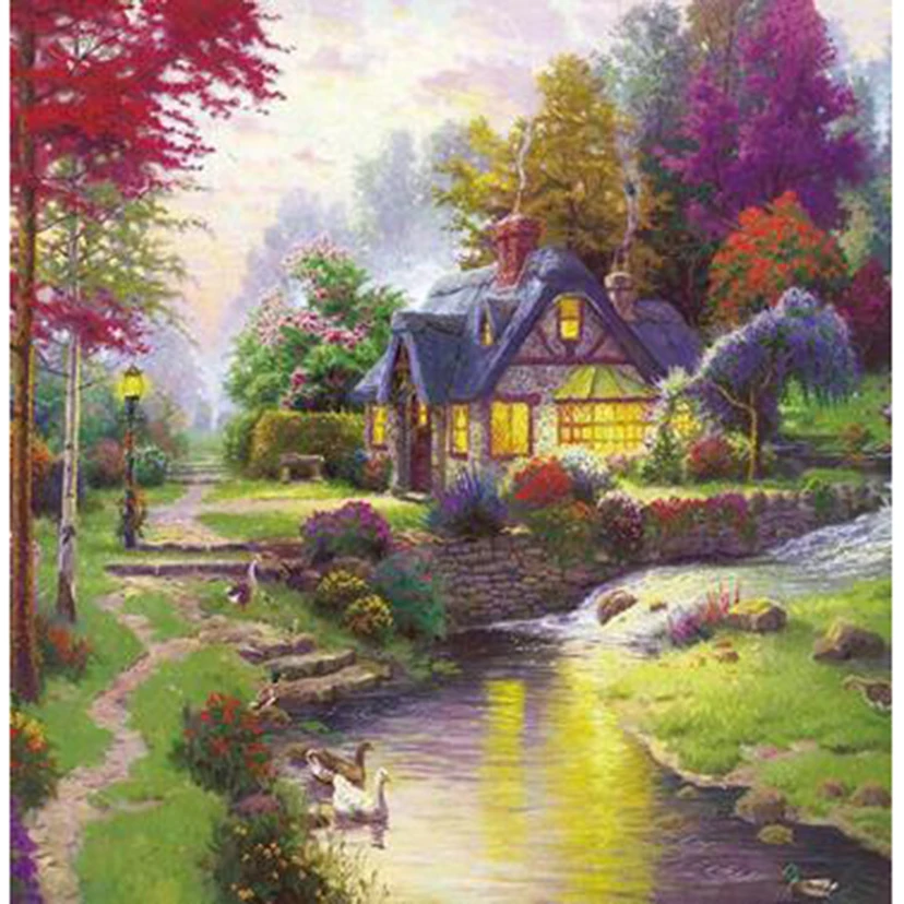 5D DIY Diamond Painting Square/Round Diamond Landscape Painting Mountain House Picture Cross Stitch Mosaic Decoration WG2837