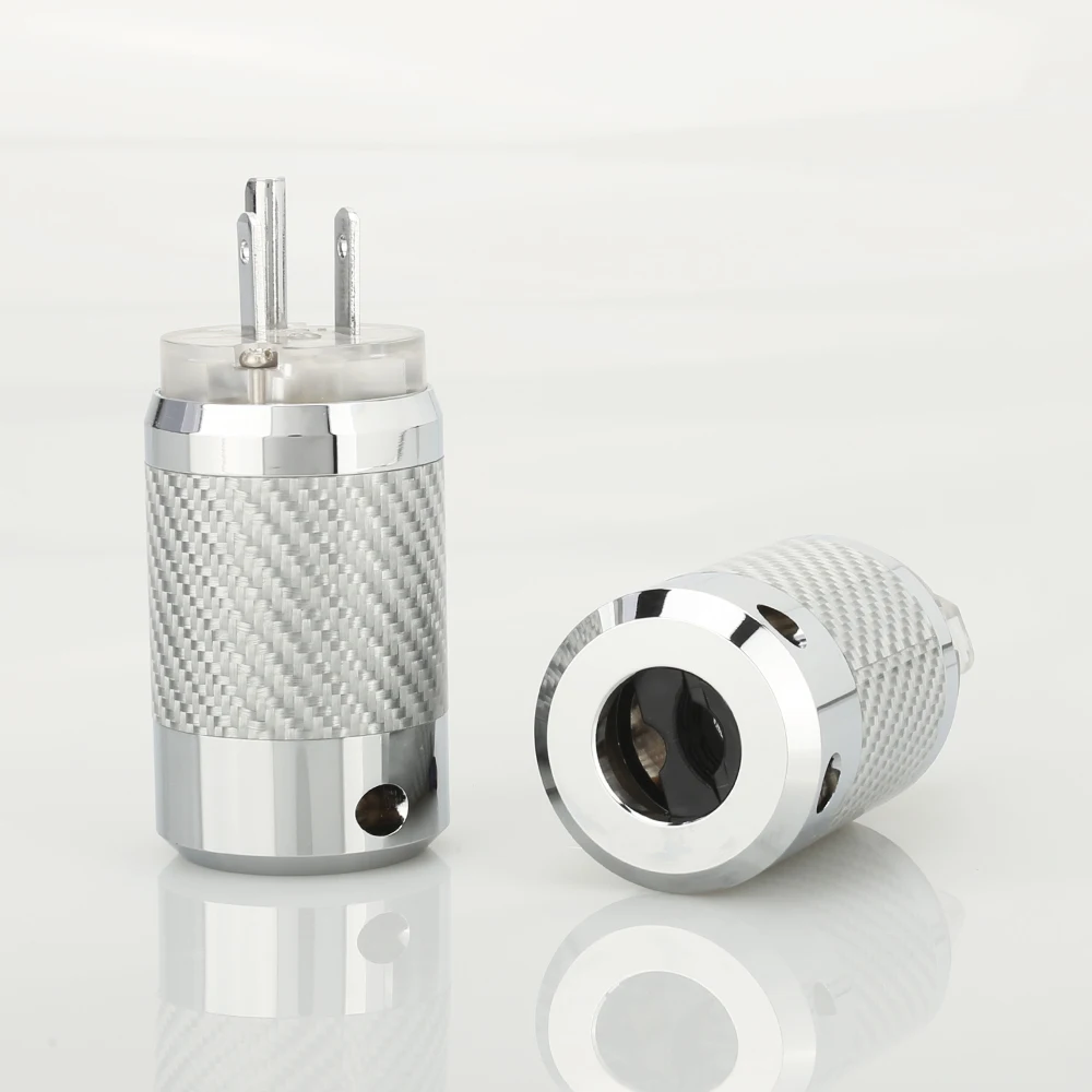 High Quality Pair Carbon Fiber Rhodium Plated DIY AC Power Electrical Male Female Connector IEC EU US Plug