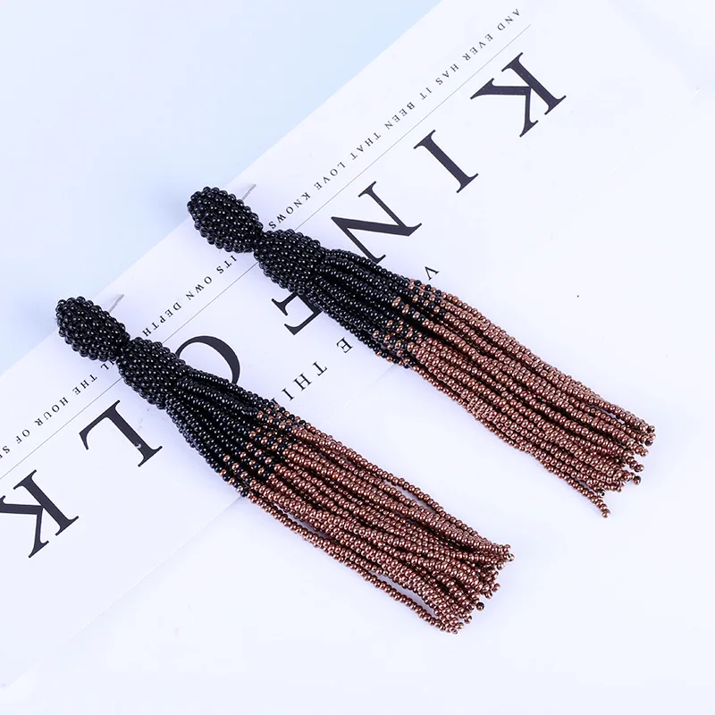 New beige black Beads Long Drop Earrings For Women Tassel Handmade Bohemian Earring Ethnic Jewelry gift Boucles d\'oreilles