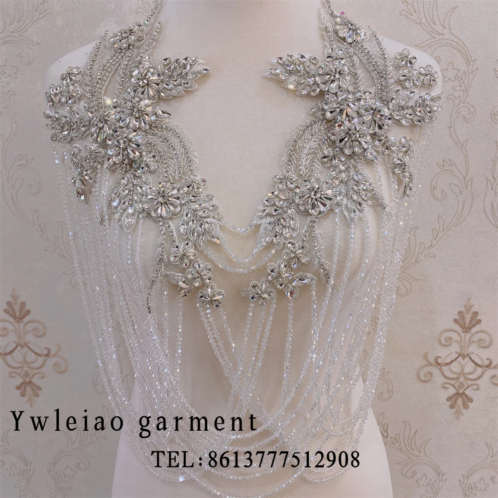 1PCS New front crystal Tassels wedding collar with rhinestone  beaded tassels  appliques neckline for clothes decoration