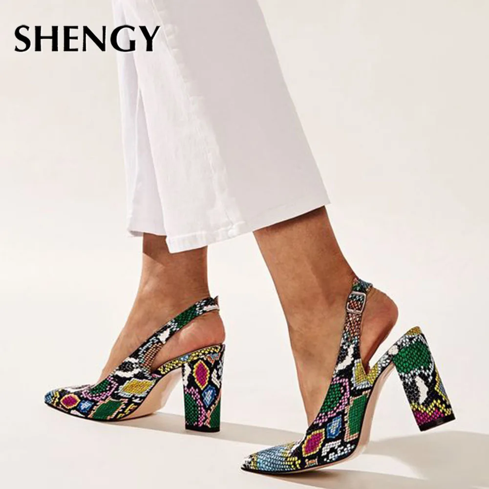 

SHY High Heels 2020 New INS HOT Design Multi Snake Printed Summer Sandals Woman Shoes Party Lady Female Office Shoes