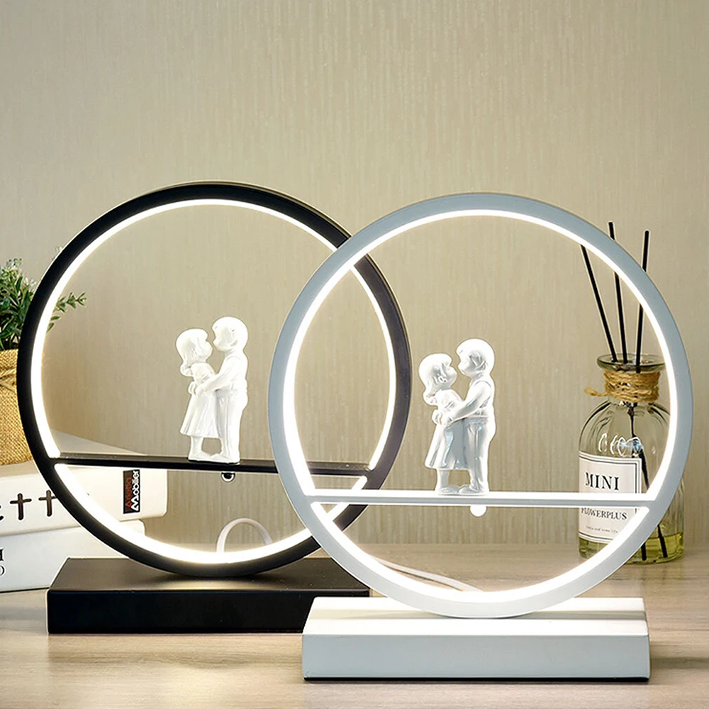 

Modern Simplicity Table Lamp Light Luxury Decoration LED Night Light For Girl Couple Wedding Bedroom Gift Black Pink Cream Colo