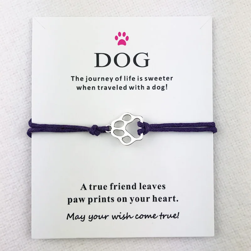 Tibetan Silver Dog Cat Paw Connection Charms Cuff Multilayer Wax Rope Animal Bracelets Women Men With Card Bracelet Jewelry
