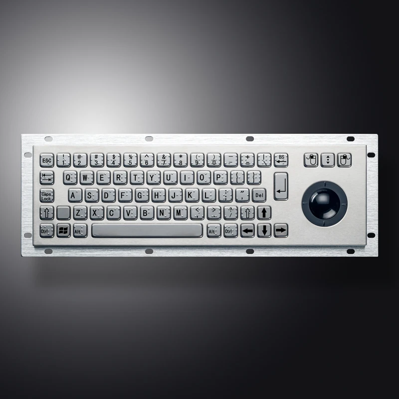 Panel Mount Braille Industrial Stainless Steel Keyboard with Resin Trackball for Self-Service Kiosk