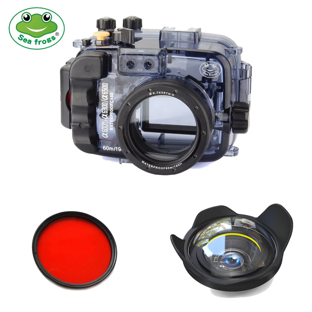 

Seafrogs 60m/195ft Waterproof Underwater Camera Housing Case for Sony Alpha A6000 A6300 A6500 with Red Filter