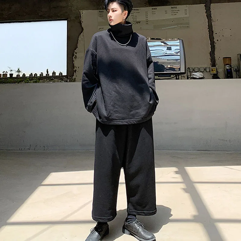 Homens cintura elástica solta casual calças de perna larga masculino japão streetwear hip-hopowy górski harem calças corredores swe