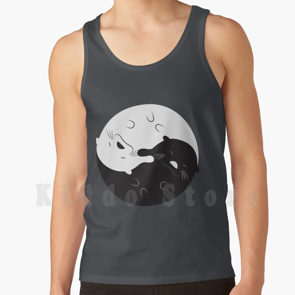 Balanced Otters Tank Tops Vest 100% Cotton Yin Yang Black And White Otters Male Female Balance Good And Evil Otters