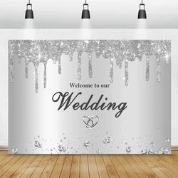 Welcome To Our Wedding Party Poster Stage Backdrop Glitter Silver Cinema Theme Wedding Decoration Photography Background Studio