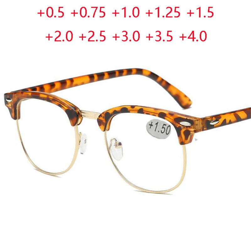 Vintage Resin Lens Half Frame Hyperopia Eyeglasses Semi-Rimless Farsighted Eyewear Prescription Spectacles +0.5 +0.75 To +4.0