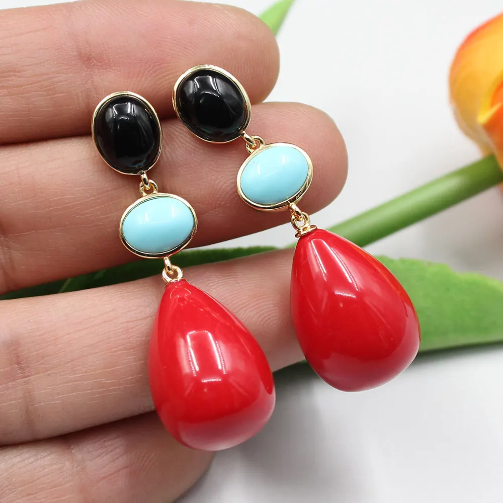 

GuaiGuai Jewelry Blue Turquoise Red Jades Natural stones Onyx Earrings 925 silver Needle Stud Earrings New Trend 2022