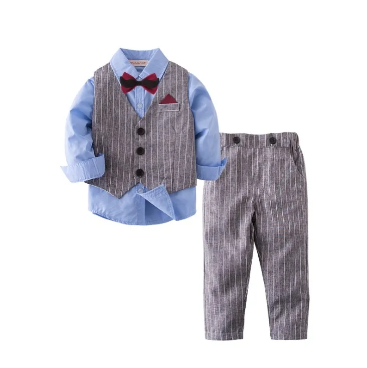 

New Arrival Gentleman Bowtie Decorated Boys 3-piece Stripe Vest Set /Flower Boy Clothes 3290