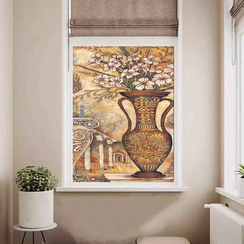 UV Blocking Stained Glass Window Cling, European Retro Pattern Removable Privacy Film for Home Bathroom Kitchen Door Decoration