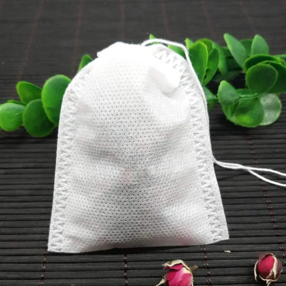 100Pcs Practical Empty Teabags Disposable Drawstring Non-Woven Fabric Tea Filter Bag Tea Package Bags Herbal Infusers Filters