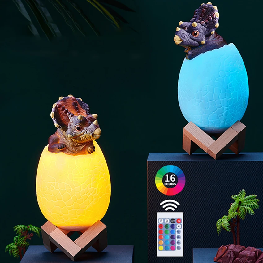 Luce notturna dinosauro 3D per ragazzi, 3 colori/16 colori con telecomando, luce notturna a LED dimmerabile, lampada giocattolo 3D Nightnight