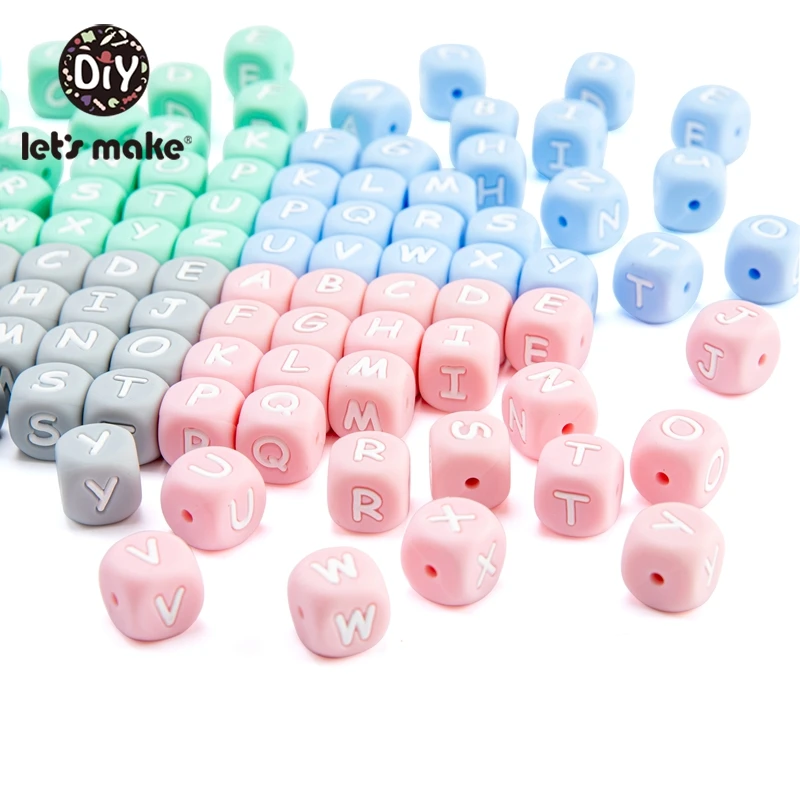 Let's Make 520pcs 12mm Silicone Letter Beads Silicone Chewing Beads Necklace Teething Baby Toys Beading DIY Baby DIY Mix Letter