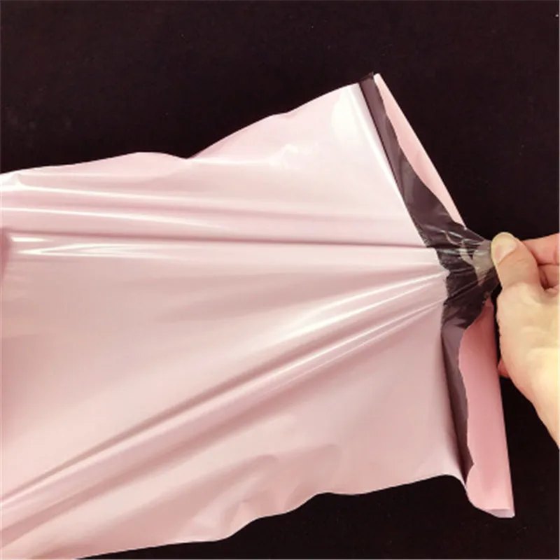 50Pcs/Pack Mailing Courier Packing Poly Bag Inside black Outside Pink Handle Bag Opaque Waterproof Bags 12 Wires Envelope Postal