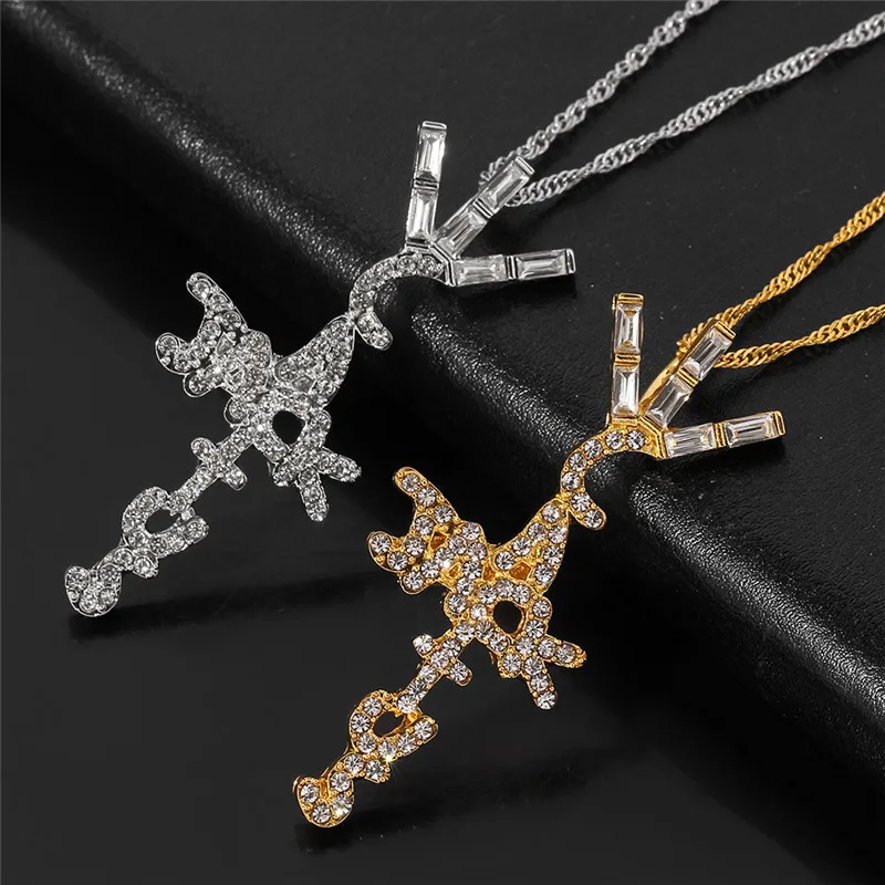 Fashion Travis Cactus Jack Letter Pendant Necklace Ice Crystal Cubic Zirconia Pendant Hip Hop Jewelry Men\'s Charms Necklace Gift