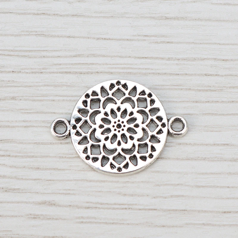 30 x Tibetan Silver 2 Sided Round Flower Connectors Charms for DIY Bracelet Necklace Jewelry Making Findings Accessories 20x14mm