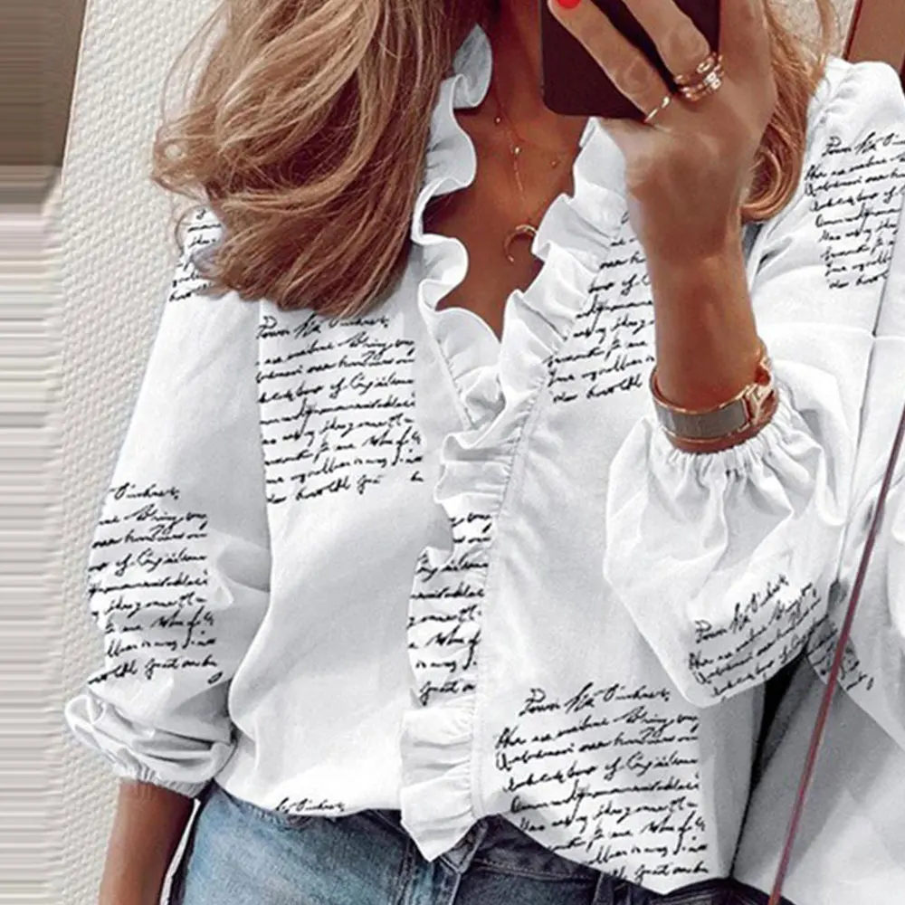 Elegant Boho Floral Print Slim Shirt Office Lady Retro Tops Women Casual Short Sleeve Sexy V-neck Ruffles Blouse 2023 Summer