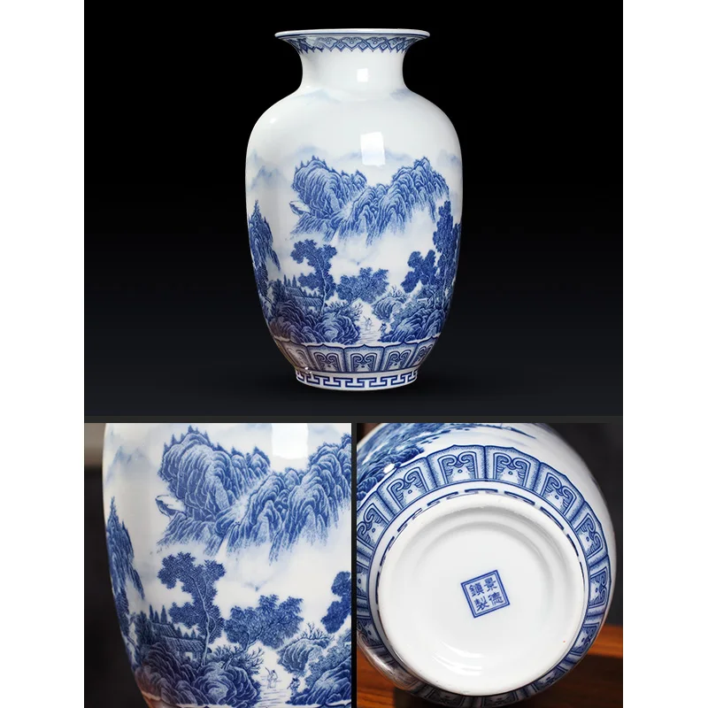 Jingdezhen-中国風の仕上げのセラミック花瓶,ガラス仕上げの洗面台,青