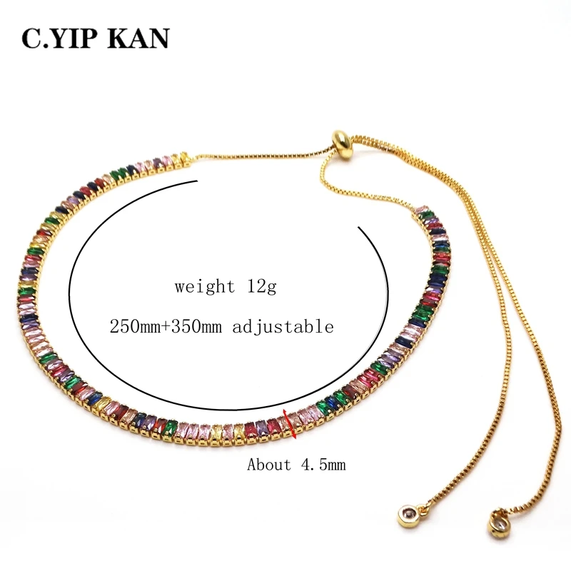 C.YIP KAN Costume jewelry multicolor stone necklace copper gold plated crystal adjustable necklace hot selling women jewelry